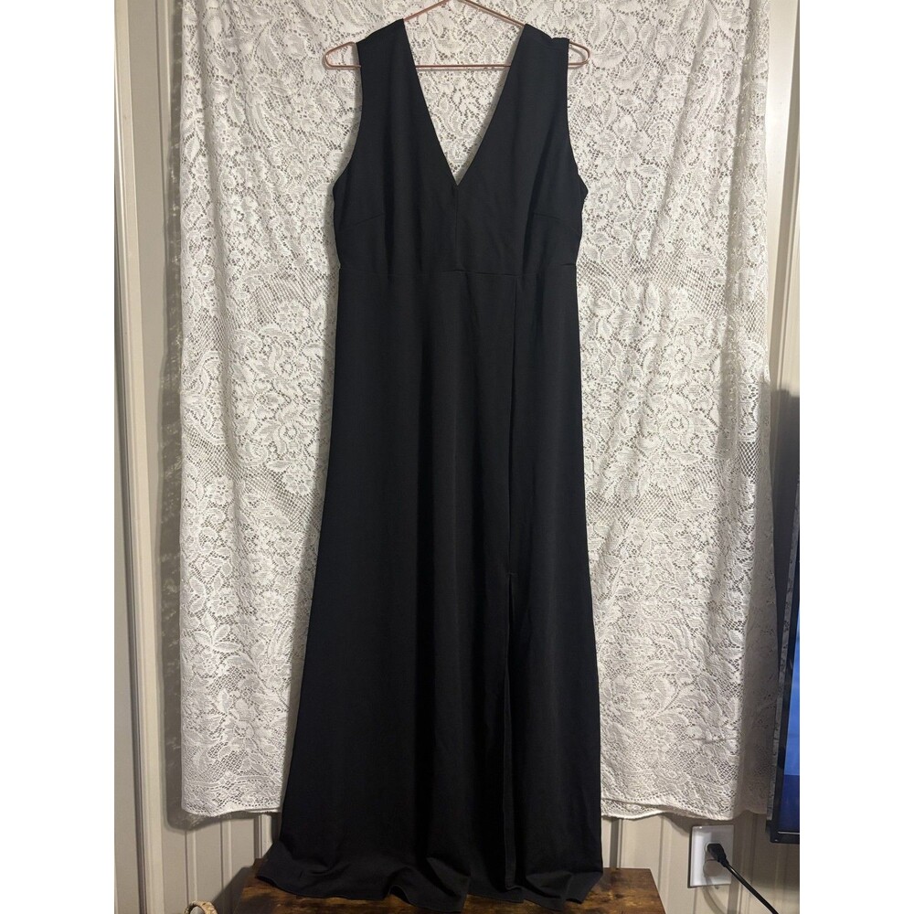 Birdy Grey Black V-Neck Sleeveless Maxi Dress with Slit XXL